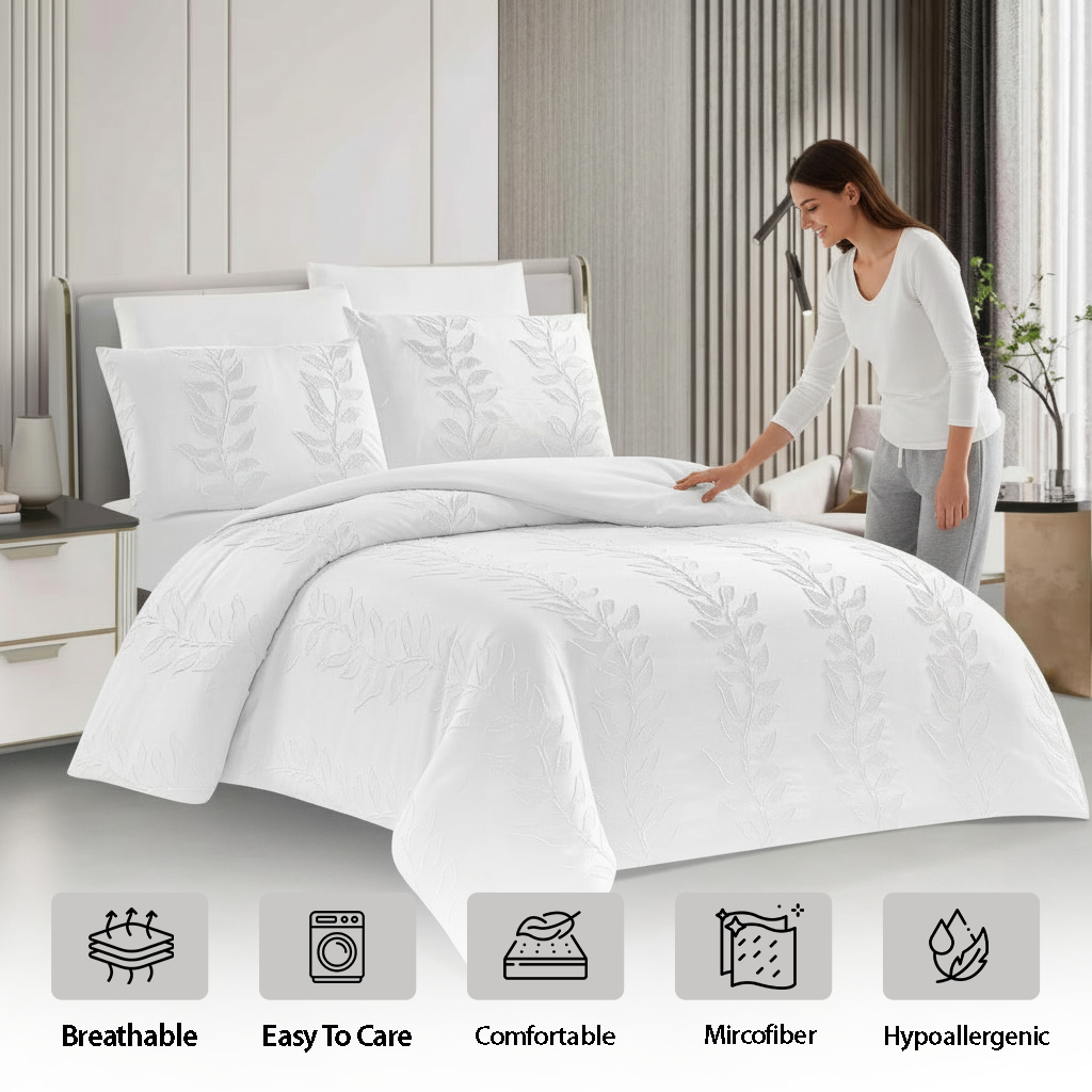 Luxury white king bedding set with matching pillowcases