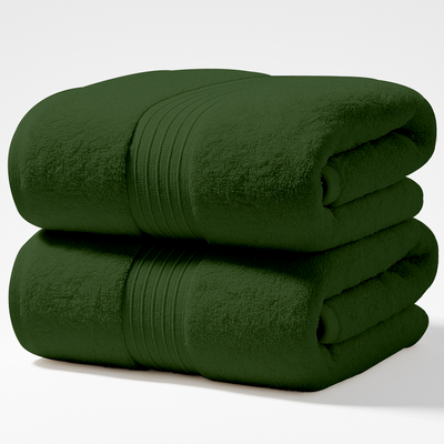 2 PCs Jumbo Bath Towel Set – Pure Cotton 90 x 180 cm Soft & Absorbent (Military Green)
