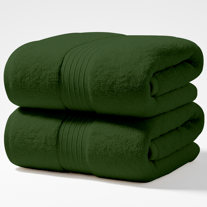 2 PCs Jumbo Bath Towel Set – Pure Cotton 90 x 180 cm Soft & Absorbent (Military Green)