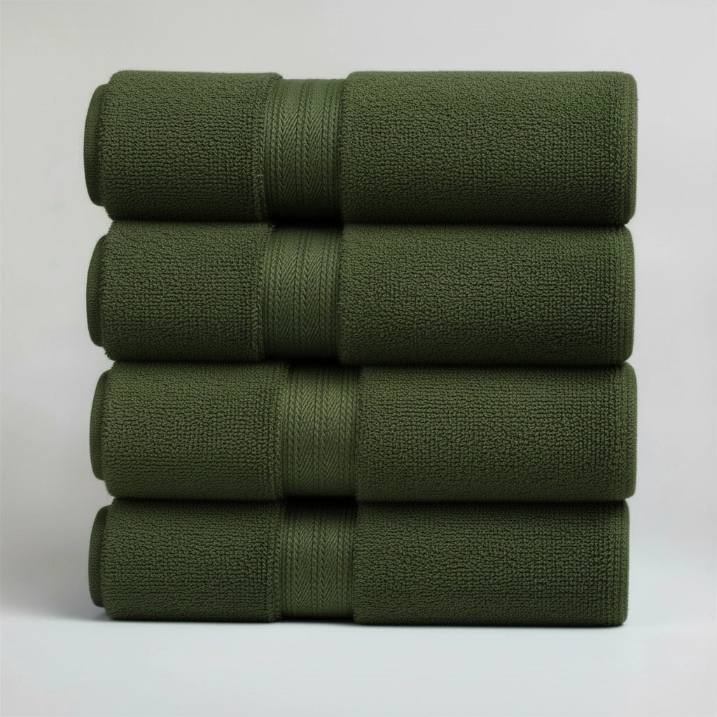 Cotton Bath Towel Set - Towel Set 4 PCs for Daily Bath &amp; Use, Cotton Towels (Military)