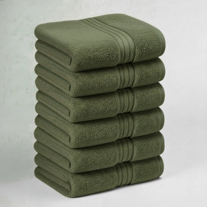 Hand Towels Set – 6 Piece Towel Set with Wash Cloths With 100% Soft Cotton (Military)