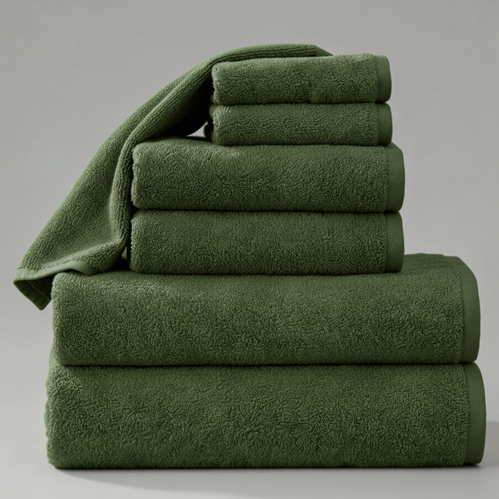 Set of Towels 6 PCs – Nice Towels for Bathroom, Soft Cotton Towel Bundle (Military)