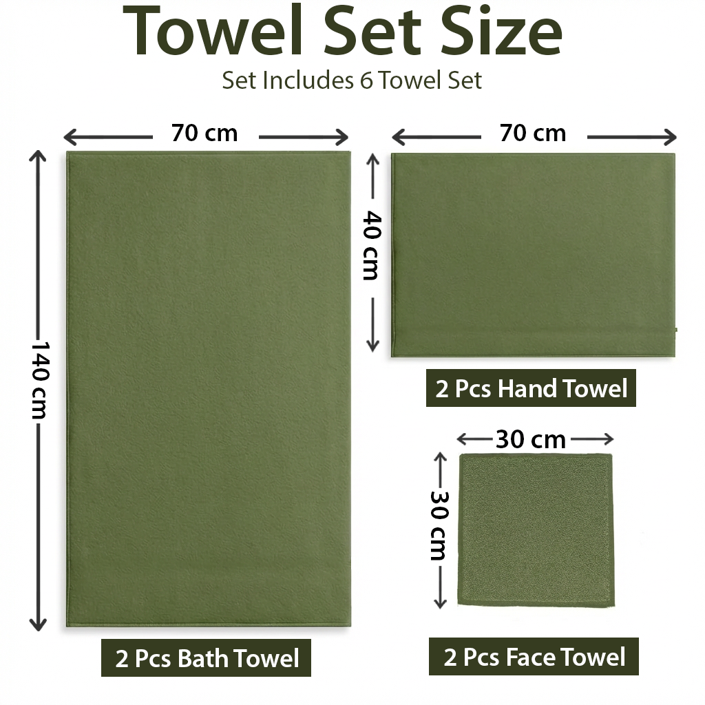 Set of Towels 6 PCs – Nice Towels for Bathroom, Soft Cotton Towel Bundle (Military)