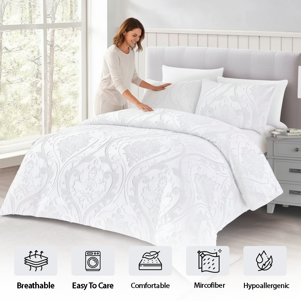 Neutral white king size duvet cover set