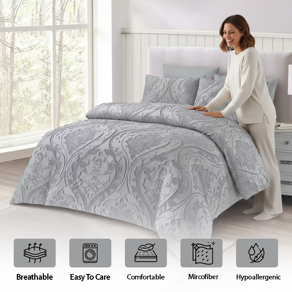 Neutral tone king size quilted bedding set