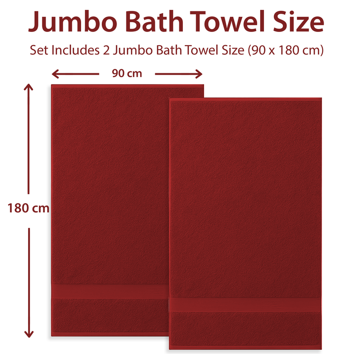 2 PCs Pure Cotton Jumbo Bath Sheets 90 x 180 cm, Bath Towel Set (Cherry Red)