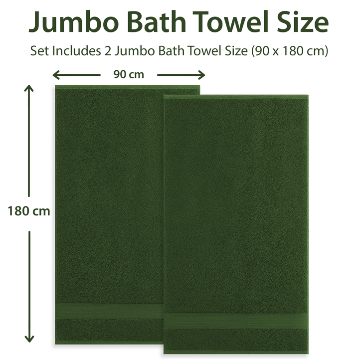 2 PCs Jumbo Bath Towel Set – Pure Cotton 90 x 180 cm Soft & Absorbent (Military Green)