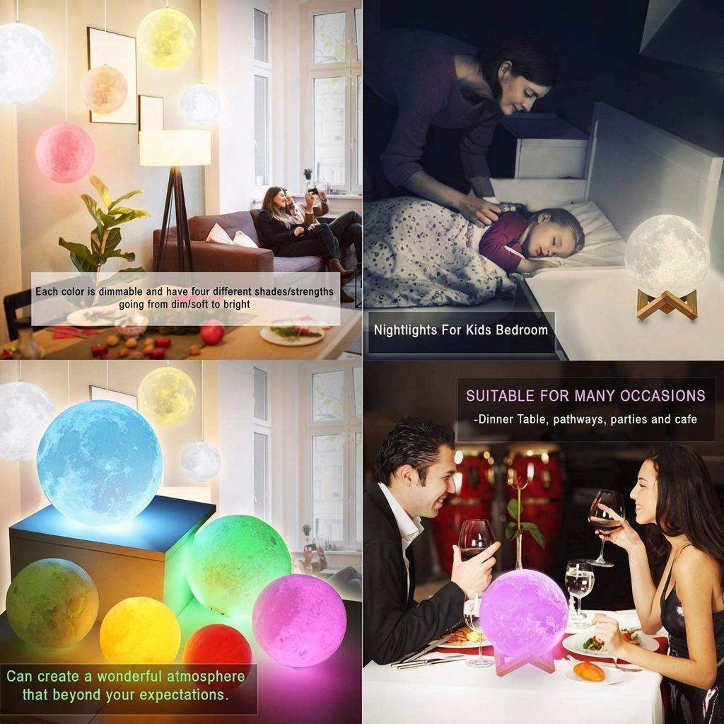 USB powered moon lamp with touch control feature