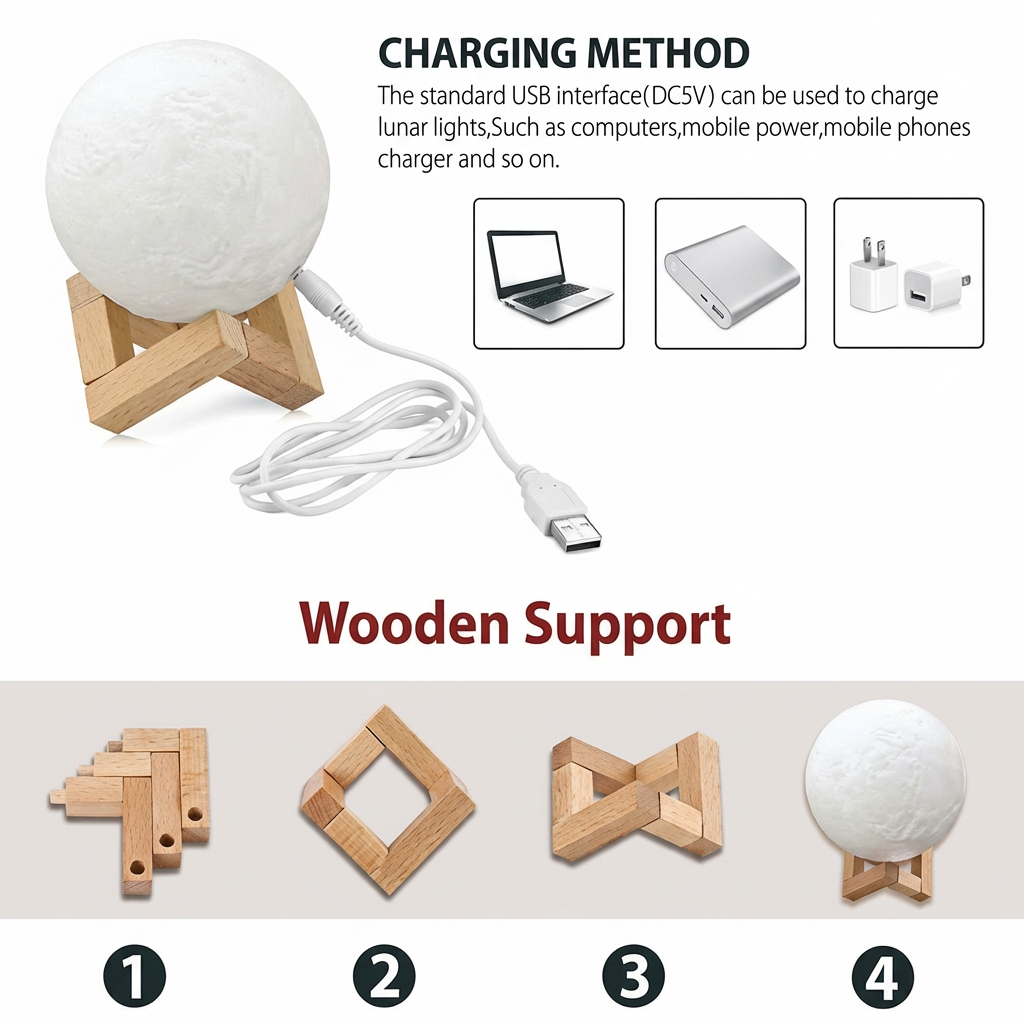 3D printed moon lamp for kids room and bedroom lighting