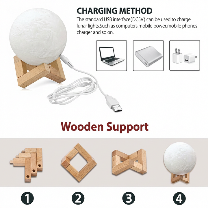 3D printed moon lamp for kids room and bedroom lighting
