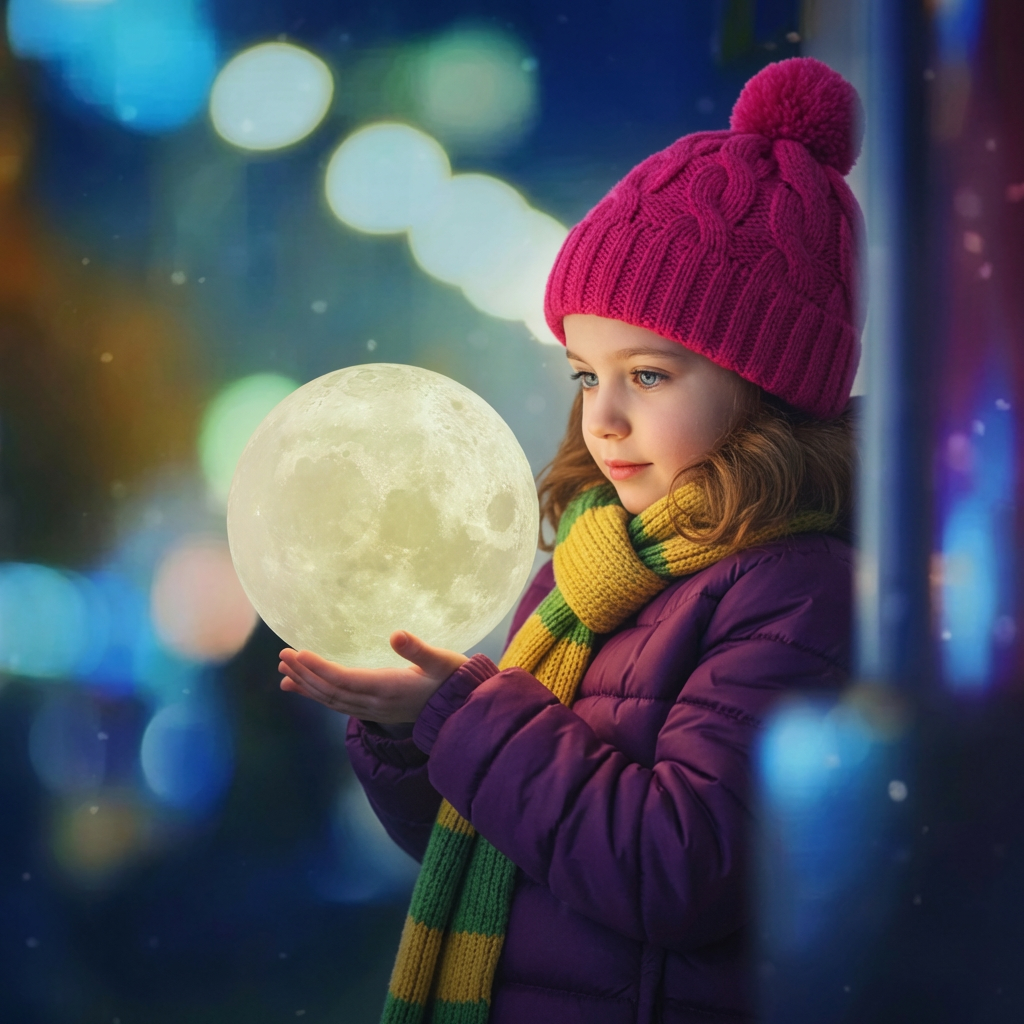 Decorative moon lamp with multicolor LED lighting options