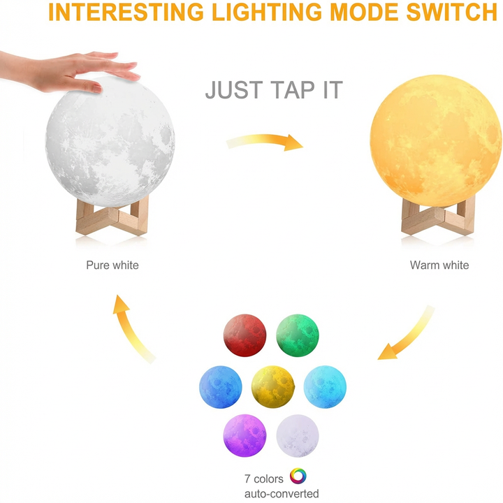 LED moon light with color changing modes for bedroom décor