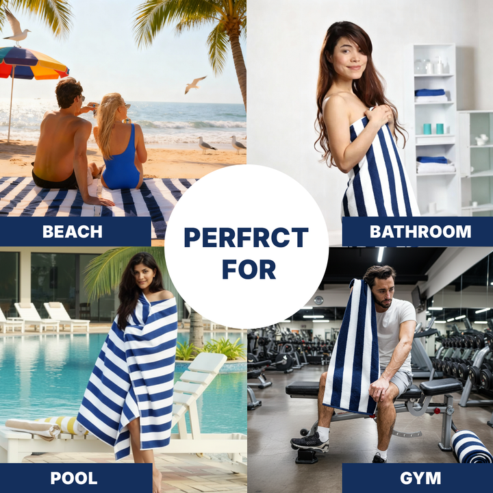 Premium Cotton Beach Towel – Large, Quick-Dry & Highly Absorbent Striped Design