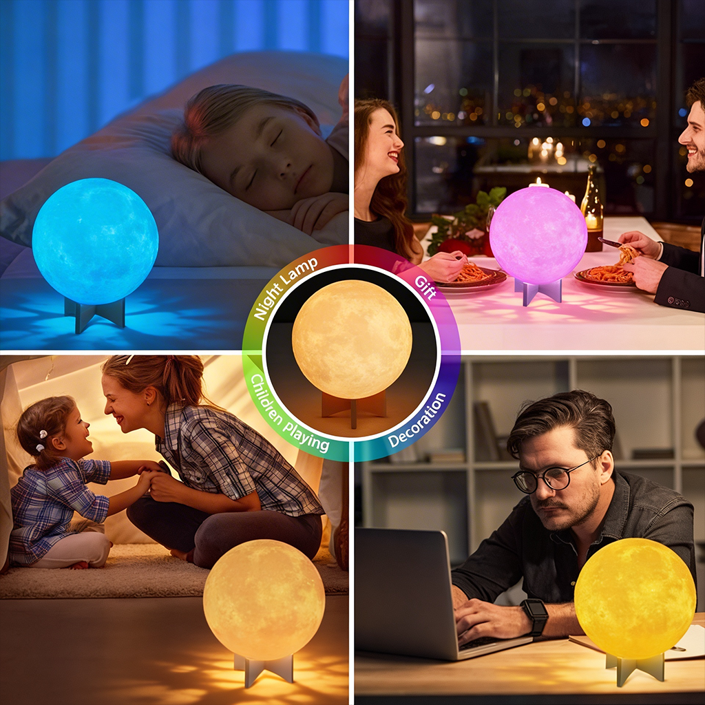 Touch and remote control moon lamp with warm glow