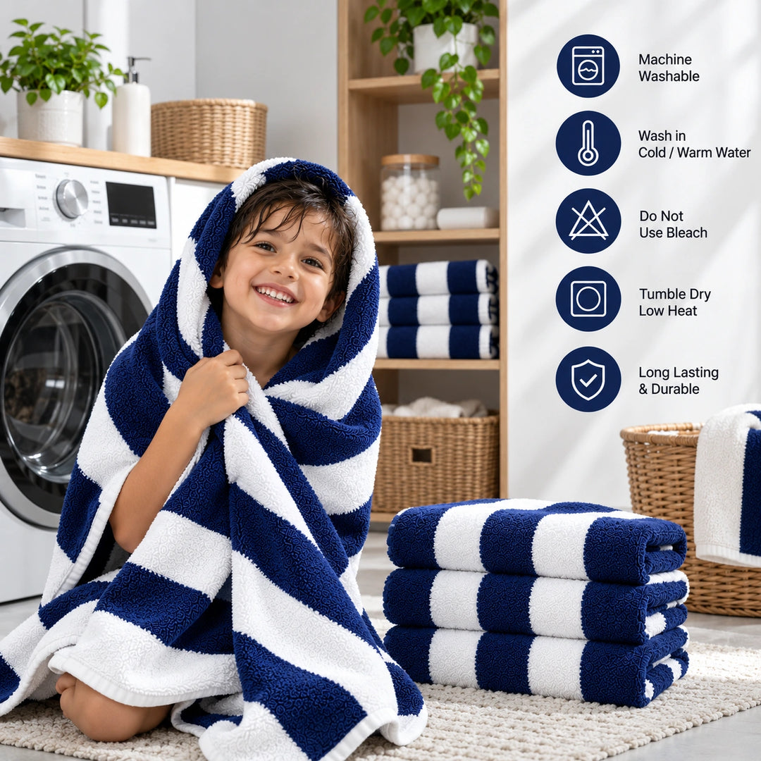 2 PCs  Striped Bath Towel Set 100% Cotton 600 GSM, Soft Absorbent Towel for Home &amp; Spa