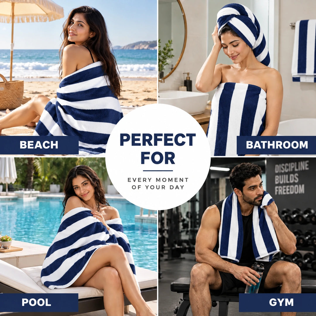 2 PCs  Striped Bath Towel Set 100% Cotton 600 GSM, Soft Absorbent Towel for Home &amp; Spa