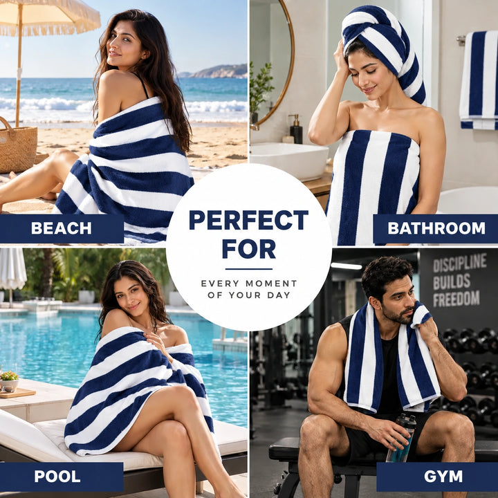 2 PCs  Striped Bath Towel Set 100% Cotton 600 GSM, Soft Absorbent Towel for Home &amp; Spa