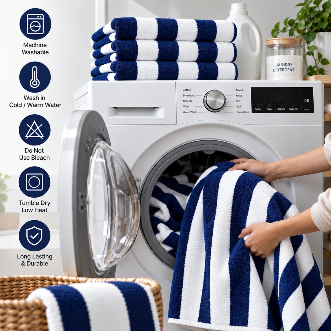 2 PCs  Striped Bath Towel Set 100% Cotton 600 GSM, Soft Absorbent Towel for Home &amp; Spa