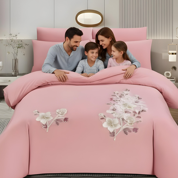 Pink luxury bedding set with soft fabric and design