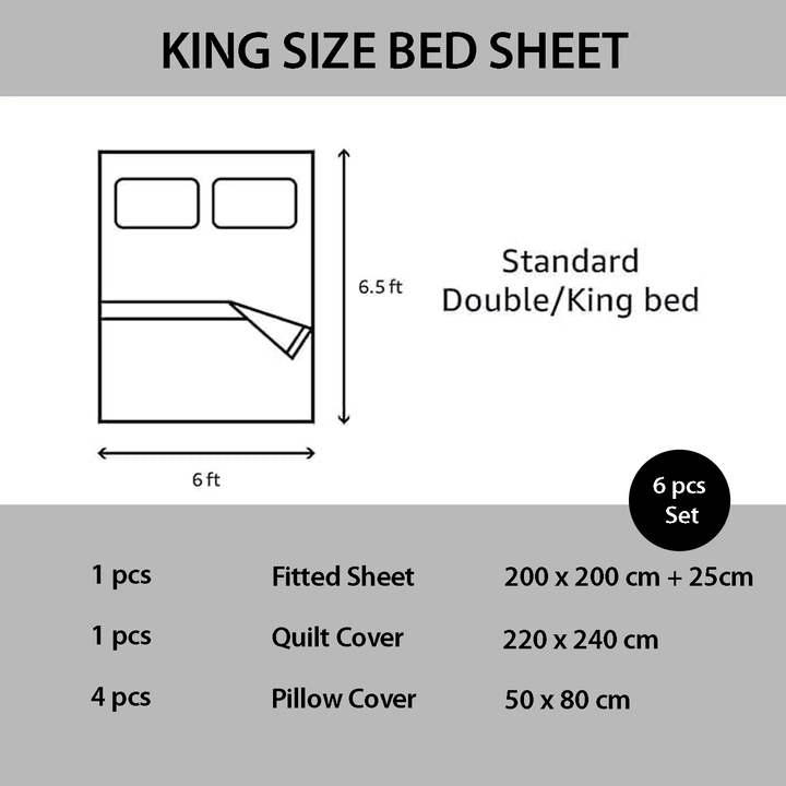 King Size White Bedding Set 6 PCs  for Newlyweds - Duvet Sheet & Pillowcases (White Silver)