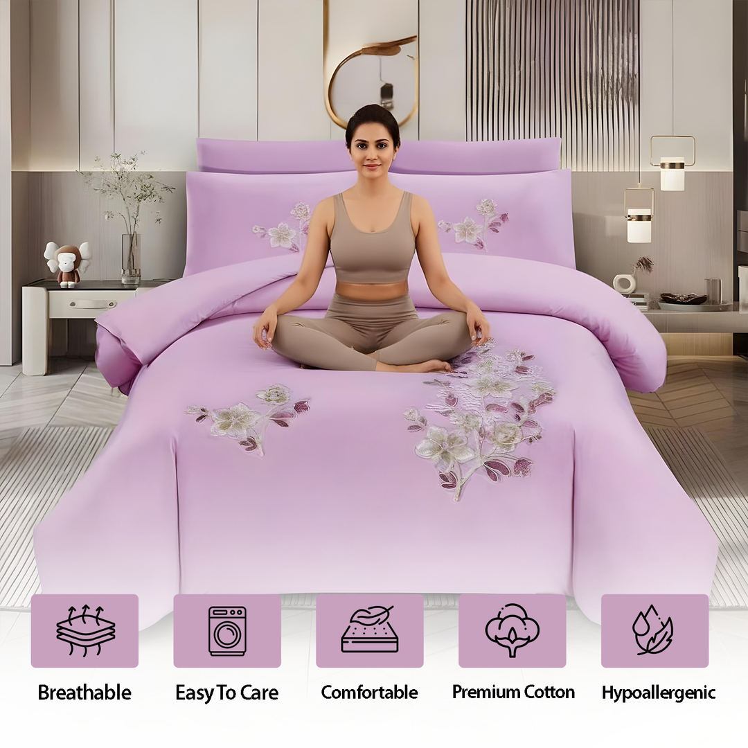 King size purple bed set with embroidery for wedding and gift use