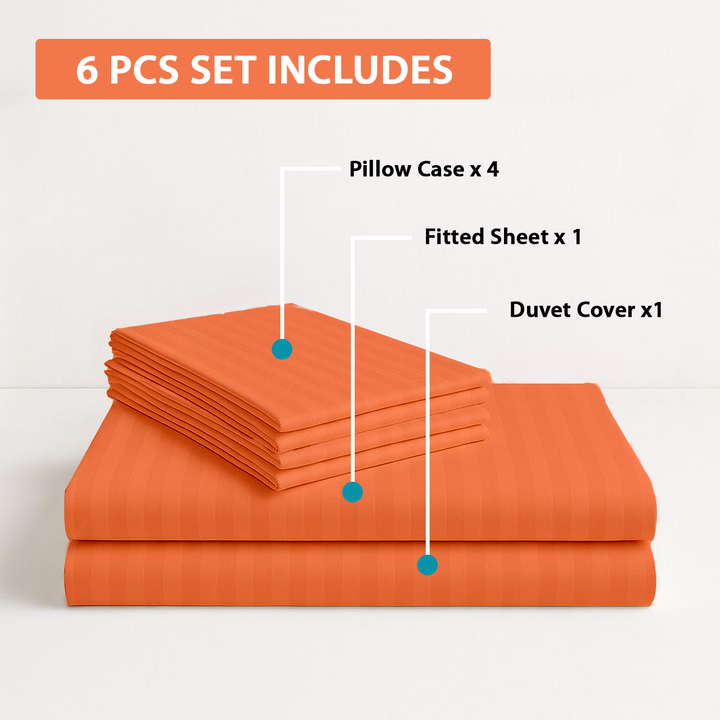 MOONCEE 6 PCs King Bedsheets Set with Duvet Cover 220x240 Bedding  Set (Orange)