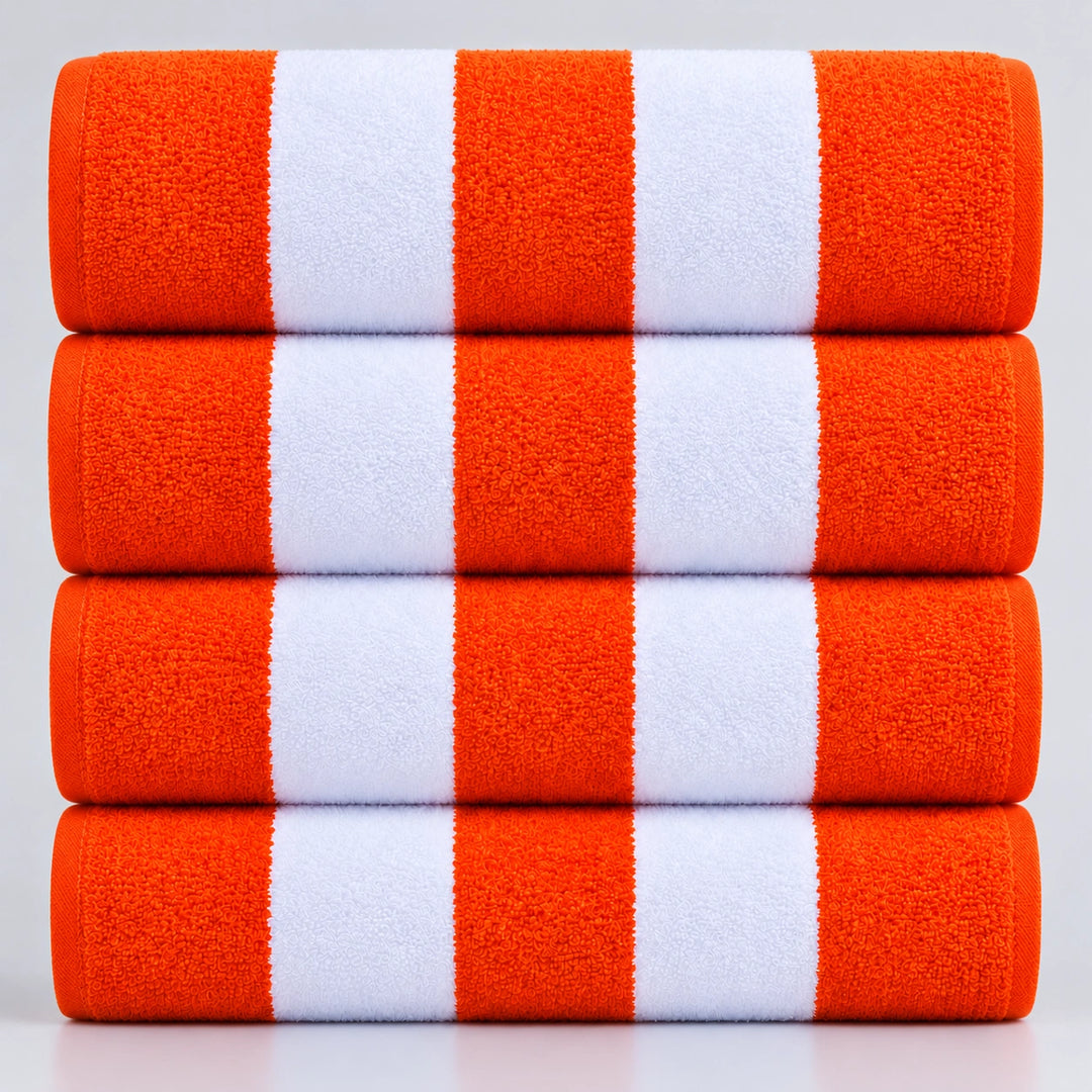 4 PCs Premium 100% Cotton Bath Towel Set 600 GSM, Soft Striped Absorbent Towel Set