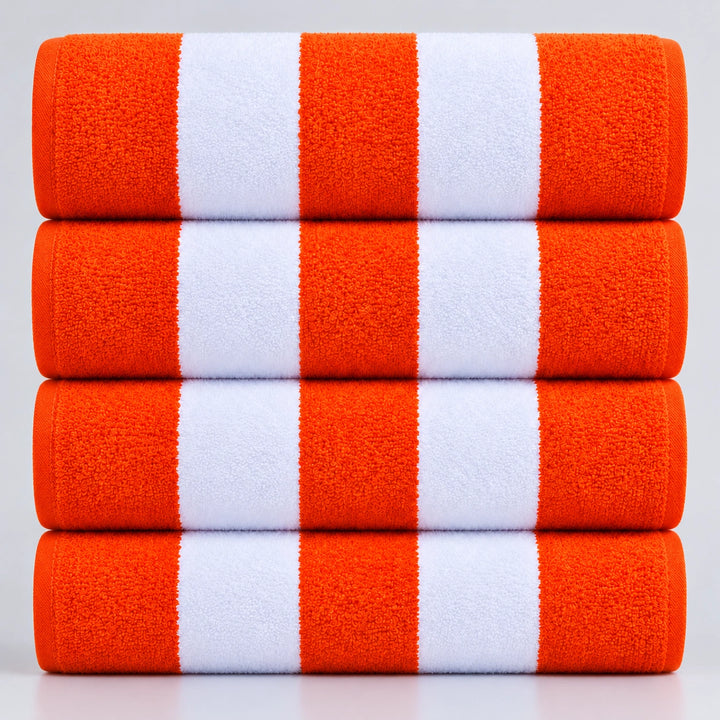 4 PCs Premium 100% Cotton Bath Towel Set 600 GSM, Soft Striped Absorbent Towel Set