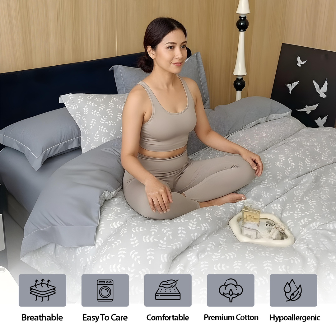 Abstract Print King Size Bed Sheet Set - 6 PCs Sheet, Duvet Cover with Pillowcases (6FS151)