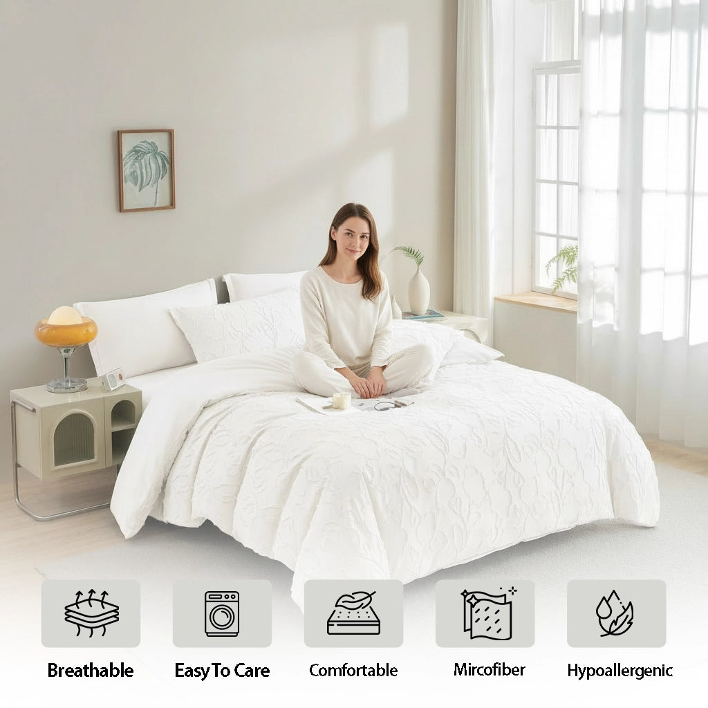 طقم ملاءات سرير أبيض مكون من 6 قطع مع ملاءة سرير وغطاء لحاف مقاس 220 × 240 (6FM4)