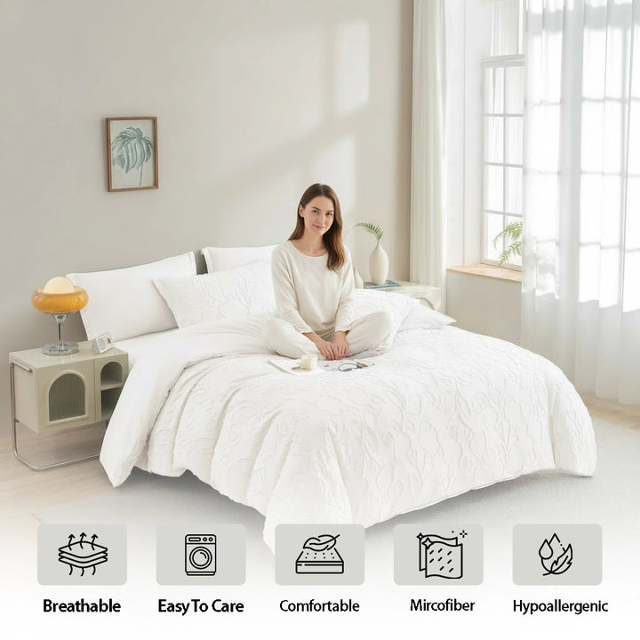 طقم ملاءات سرير أبيض مكون من 6 قطع مع ملاءة سرير وغطاء لحاف مقاس 220 × 240 (6FM4)