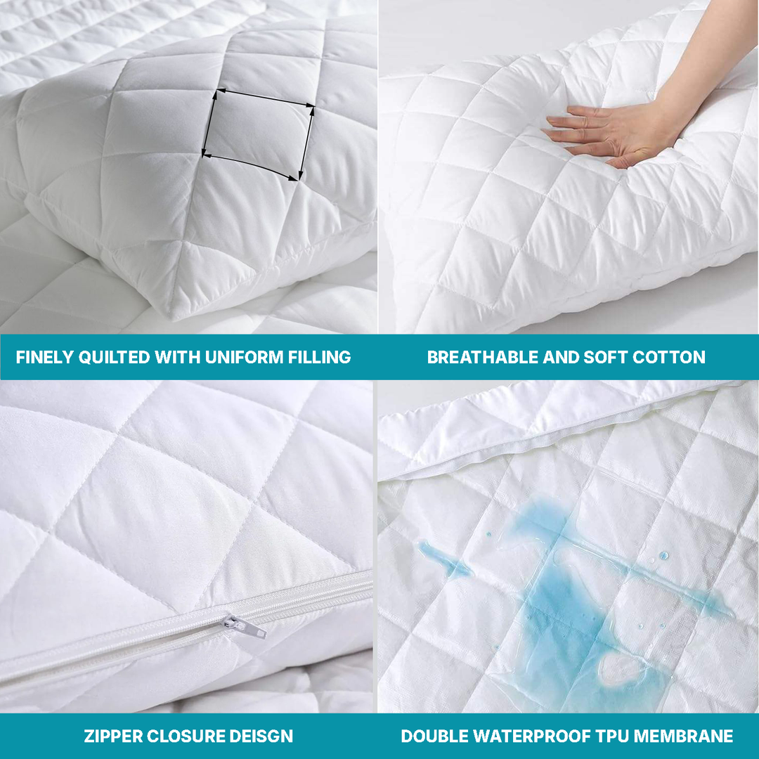 Cotton Quilted Pillow Protectors – Soft, Breathable & Hypoallergenic Zippered Pillowcase Set