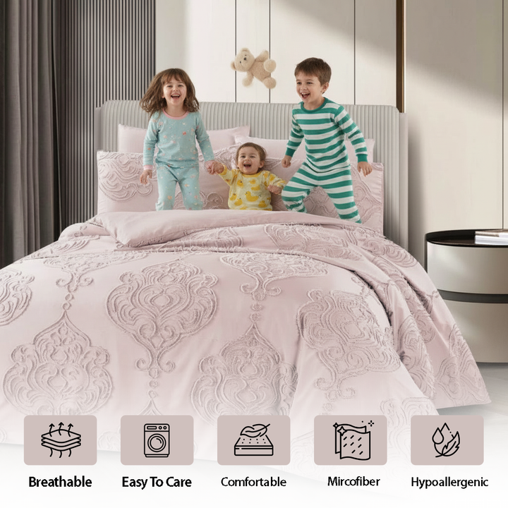 King Bedding Set with Duvet Cover 220x240 6 PCs  Fitted Bed Sheet Set (6FM27)