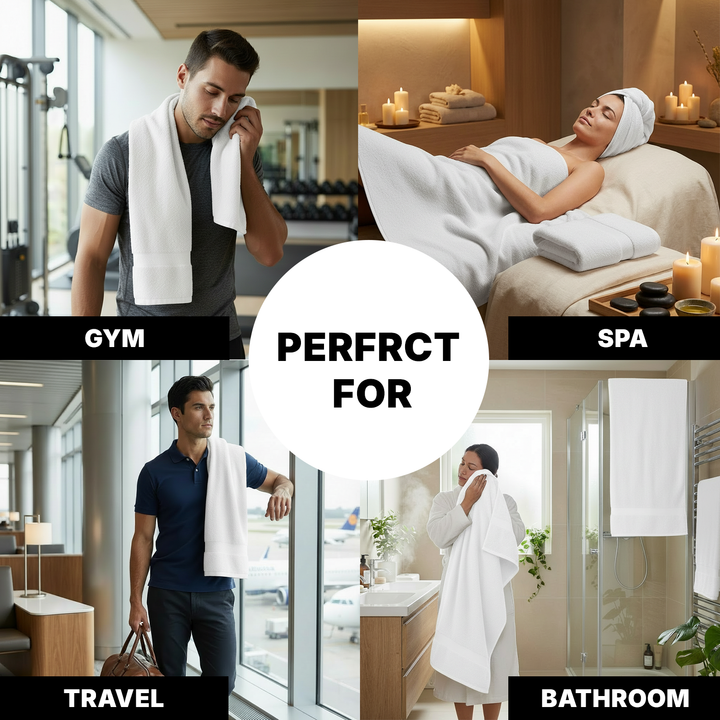 600 GSM white spa towels with clean stitched edges