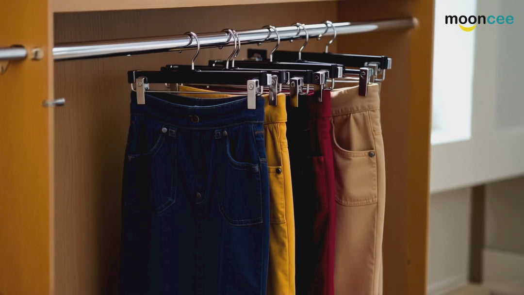 Premium High-Grade Wooden Pants Hangers - Non-Slip Grip With Adjustable Metal Clips