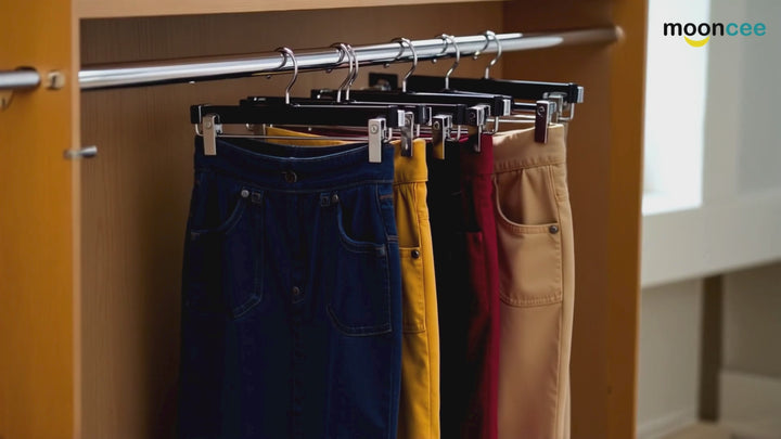 Premium High-Grade Wooden Pants Hangers - Non-Slip Grip With Adjustable Metal Clips