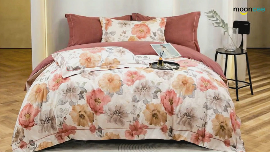 Floral King Size Bed Sheet Set 6 PCs with 220x240 Duvet Cover, Fitted Sheet Set (6FS114)