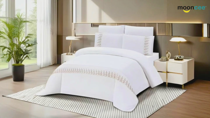 King Size White Bedding Set 6 PCs  for Newlyweds - Duvet Sheet & Pillowcases (White Silver)