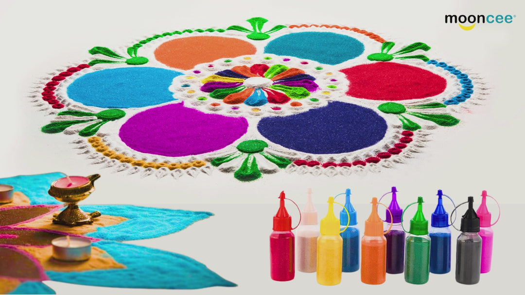 Set of plastic bottles containing vibrant colored sand