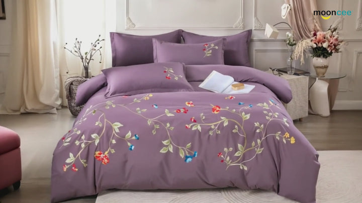 Embroidered 6 PCs King Bed Set with 220x240 Duvet, Fitted Sheet & Pillow Covers (6ES46)