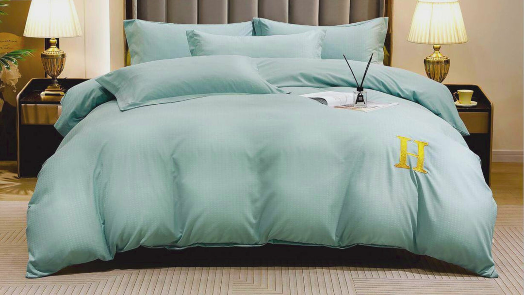 H-Printed 6 PCs King Size Bed Sheet Set With Duvet Cover 220x240, King Bedding Set (6HH4)