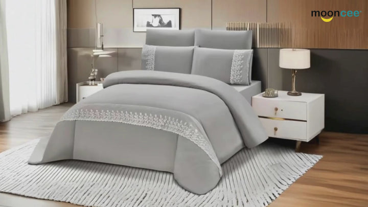 Luxury Pattern Border King Size Bed Sheets 6 PCs Set - Soft & Comfortable Set (Light Blue)