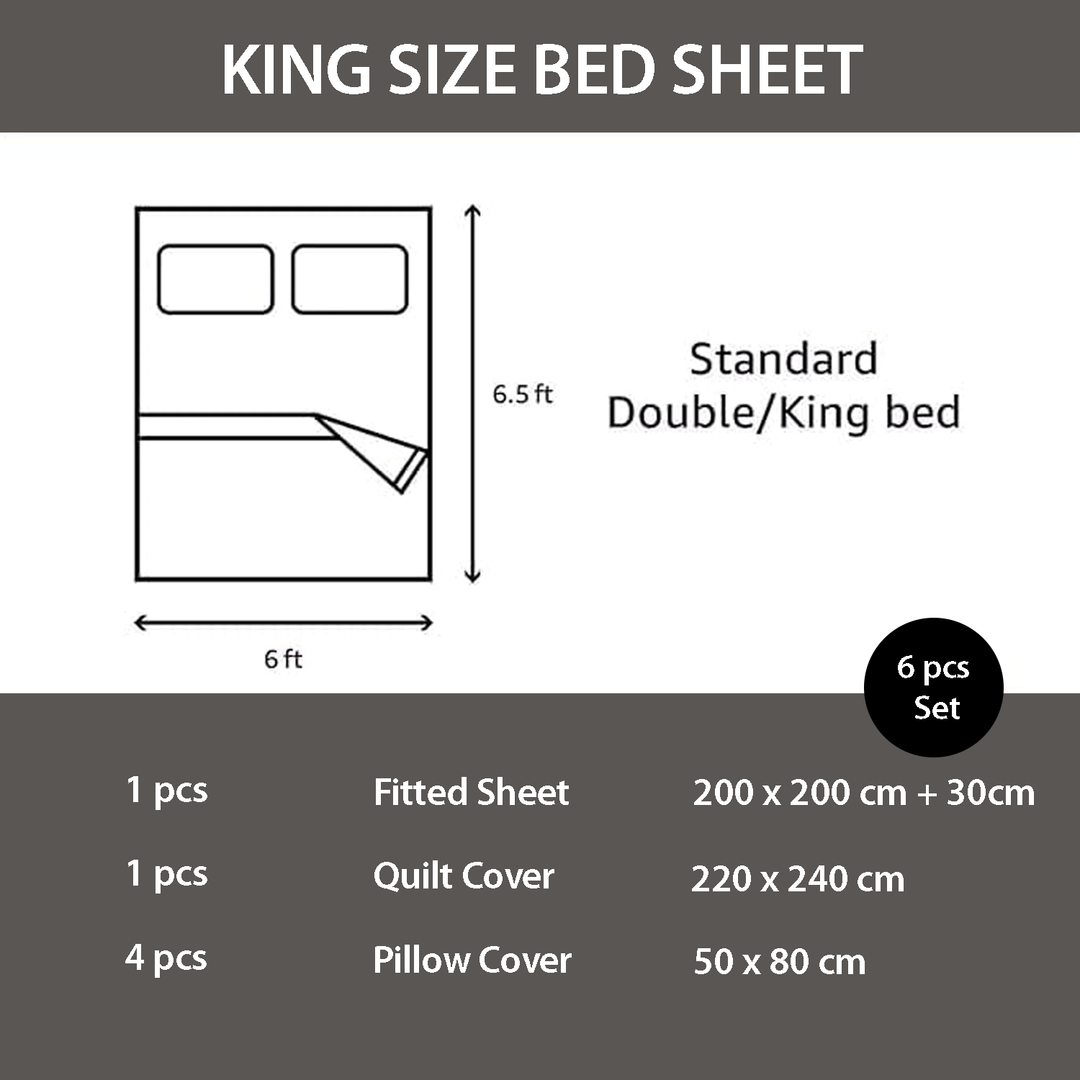 Floral 6 PCs King Bed Set – Duvet Cover, Deep Pocket Fitted Sheet & Pillowcases (6FS98)