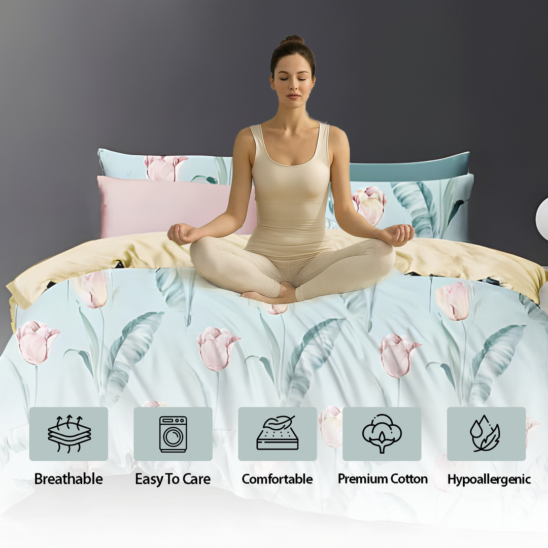 Floral King Size Bed Sheet Set – 6 PCs with Deep Pocket Fitted Sheet & Duvet Cover (6FS95)