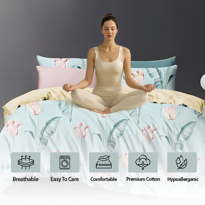 Floral King Size Bed Sheet Set – 6 PCs with Deep Pocket Fitted Sheet & Duvet Cover (6FS95)