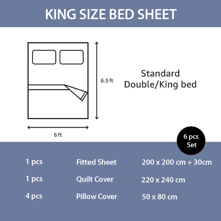 6 PCs King Printed Bedding Set – Duvet Cover, Pillowcase  & Fitted Sheet Included (6FS94)