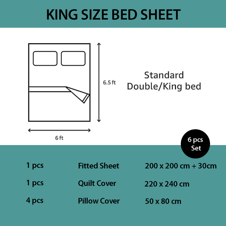 Printed King Size Bedding Set – 6-PCs with Duvet Cover, Pillowcase & Fitted Sheet (6FS97)
