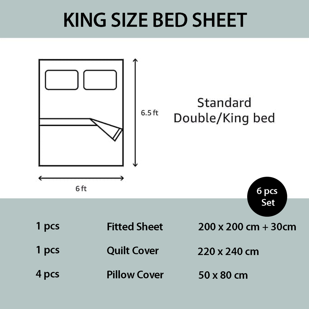 Floral King Size Bed Sheet Set – 6 PCs with Deep Pocket Fitted Sheet & Duvet Cover (6FS95)