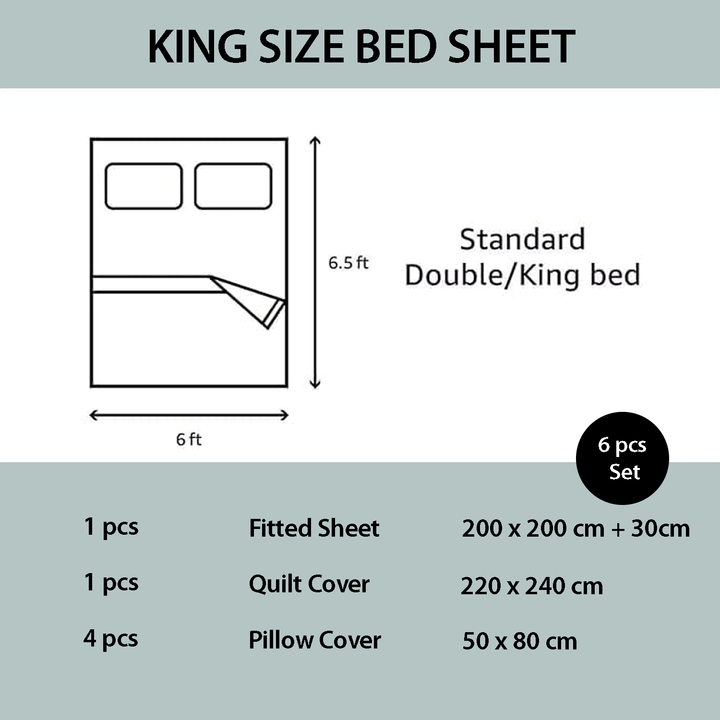 Floral King Size Bed Sheet Set – 6 PCs with Deep Pocket Fitted Sheet & Duvet Cover (6FS95)