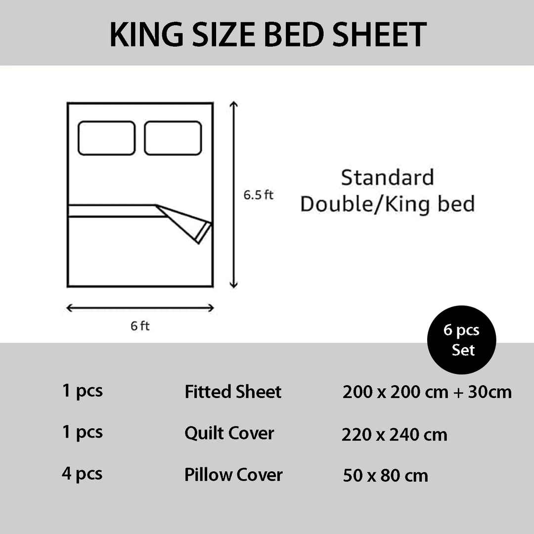 Floral King Bedding Set 6 PCs - Duvet Cover with Deep Pocket Fitted Sheet 200x200 (6FS99)